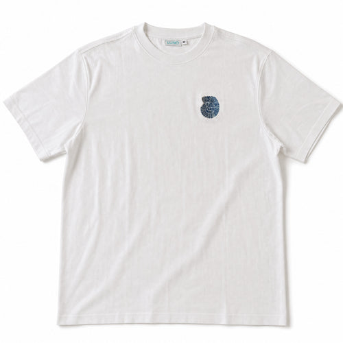 Cannes Tee front v2 — exact navy slate and grey embroidery
