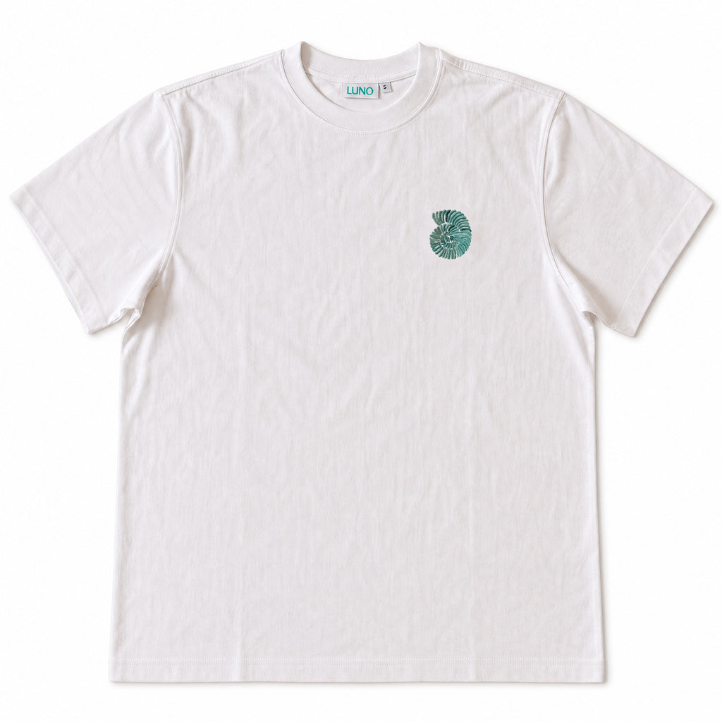 Surf Repeat Tee front v2 — exact turquoise and mint embroidery