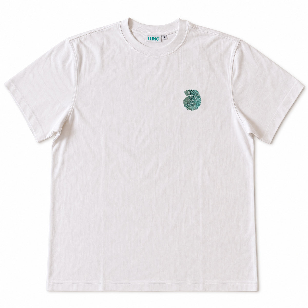 Surf Repeat Tee front v2 — exact turquoise and mint embroidery